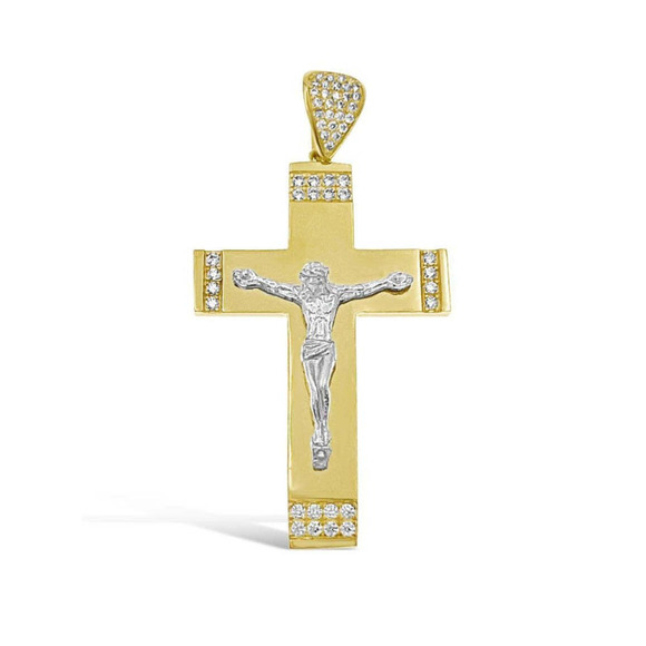 Jesus Crucifix Cross Pendant 10k Gold Two Tone 1.9" - Picture 1 of 4